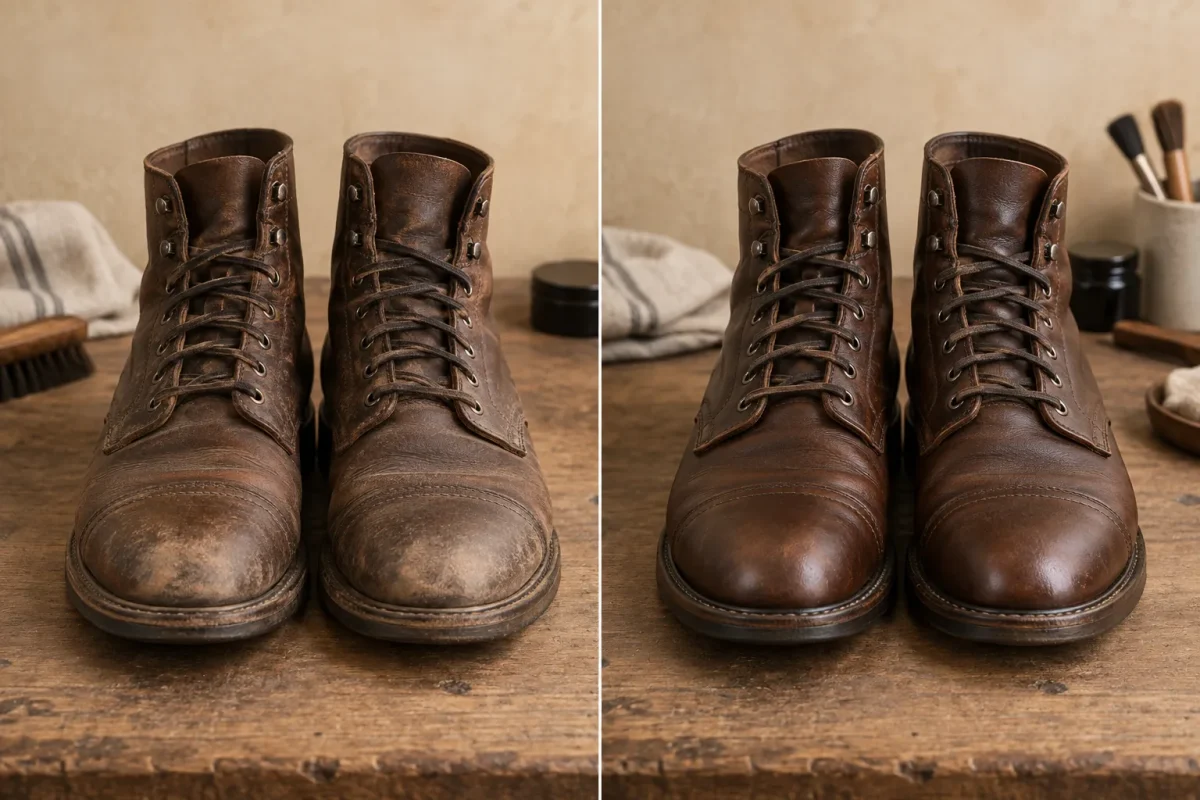 Concept visualization of leather boot care