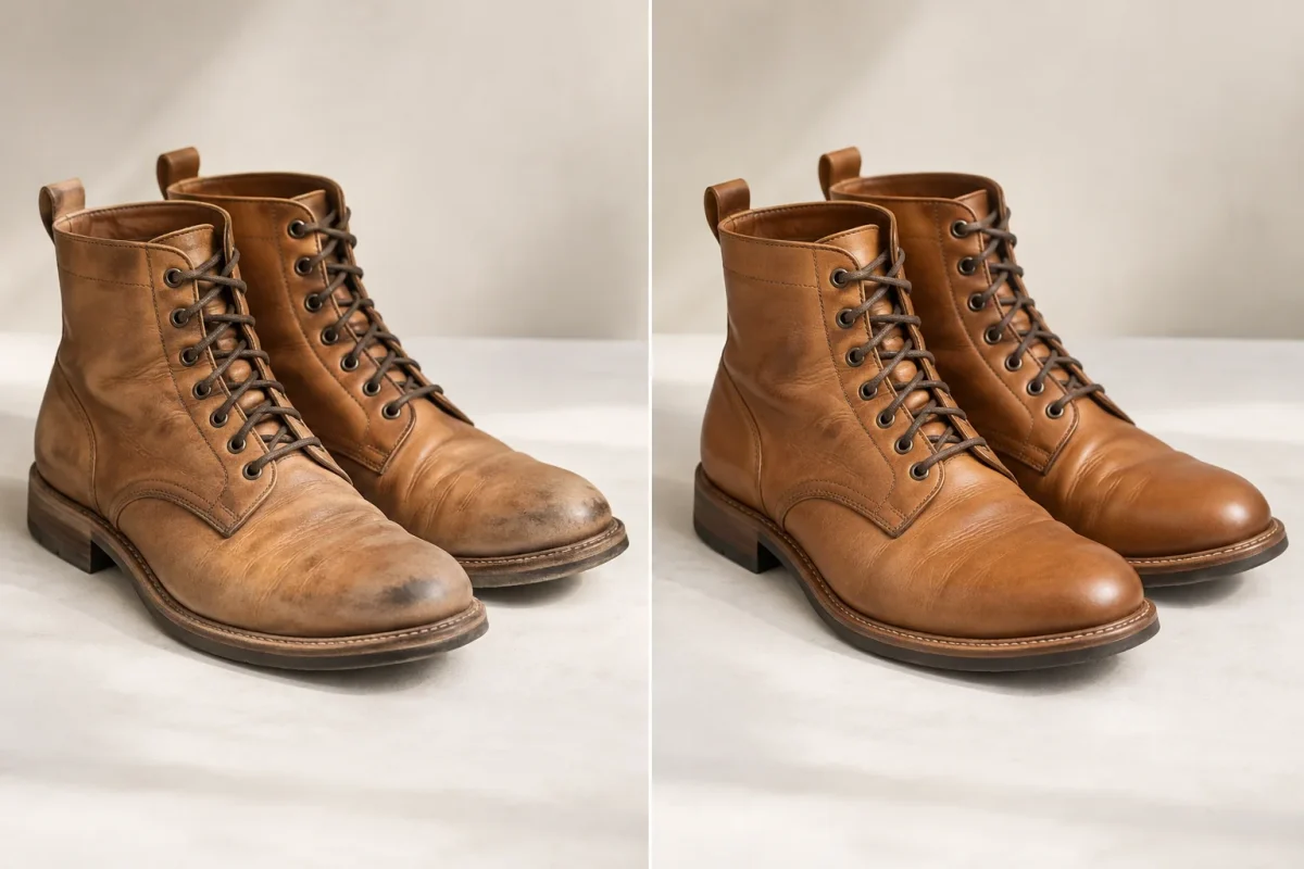 Illustrative leather shoe restoration guide visual