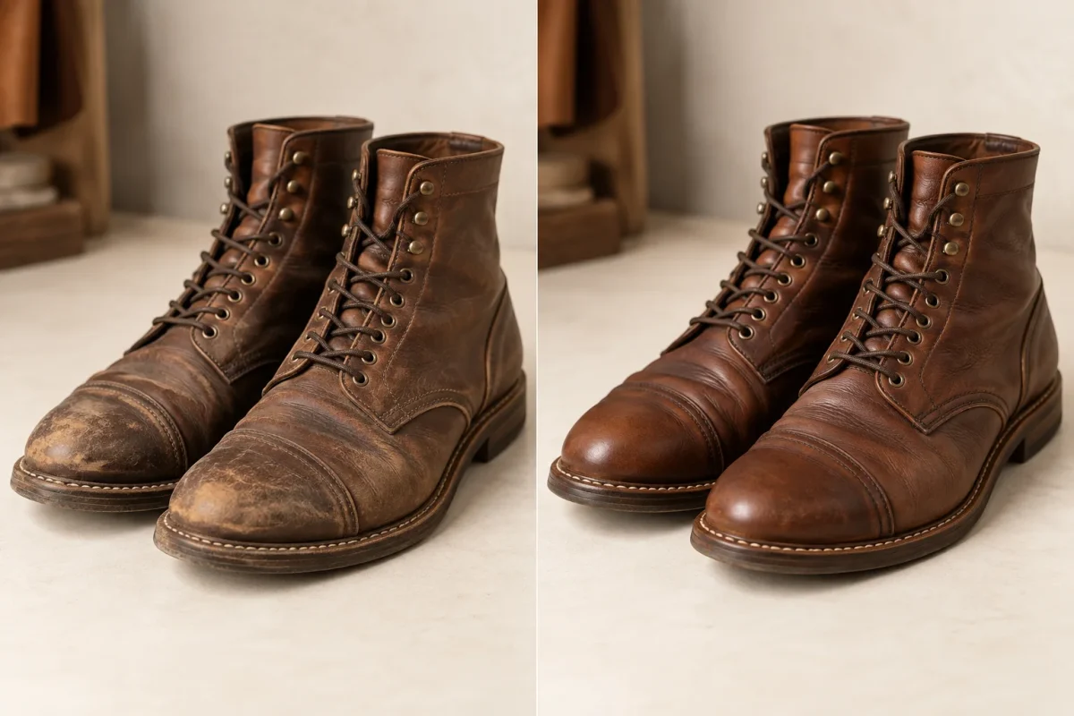 Brown leather boots Before and After concept visualization, case 3