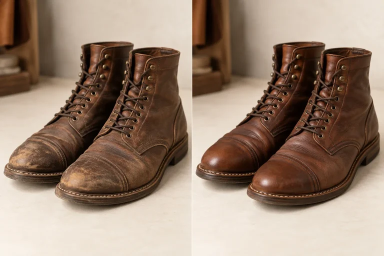 Brown leather boots Before and After concept visualization, case 3