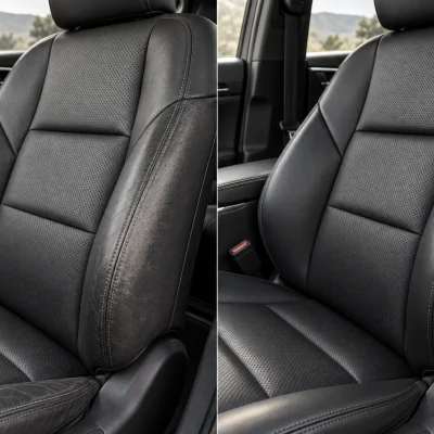 Car Seat Restoration Concept AI concept visualization of worn leather car seat restoration, not customer proof