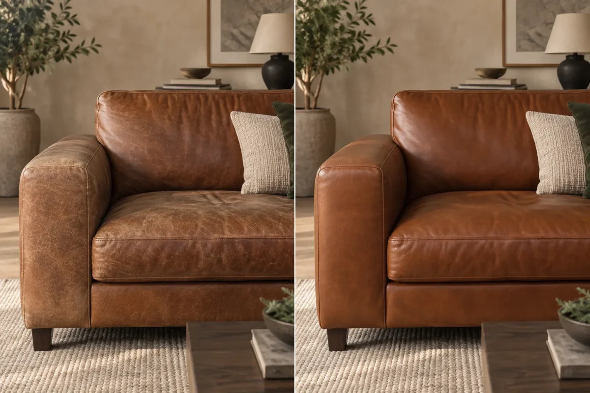 Concept visualization of leather couch restoration