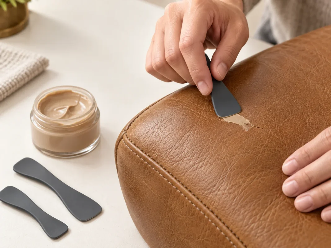 Illustrative leather couch scratch repair guide visual