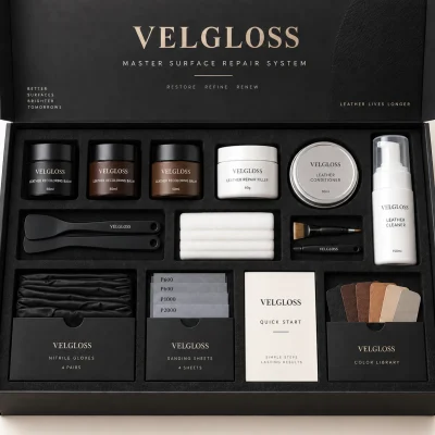 VELGLOSS Master Surface Repair System compact stacked open-box concept photograph